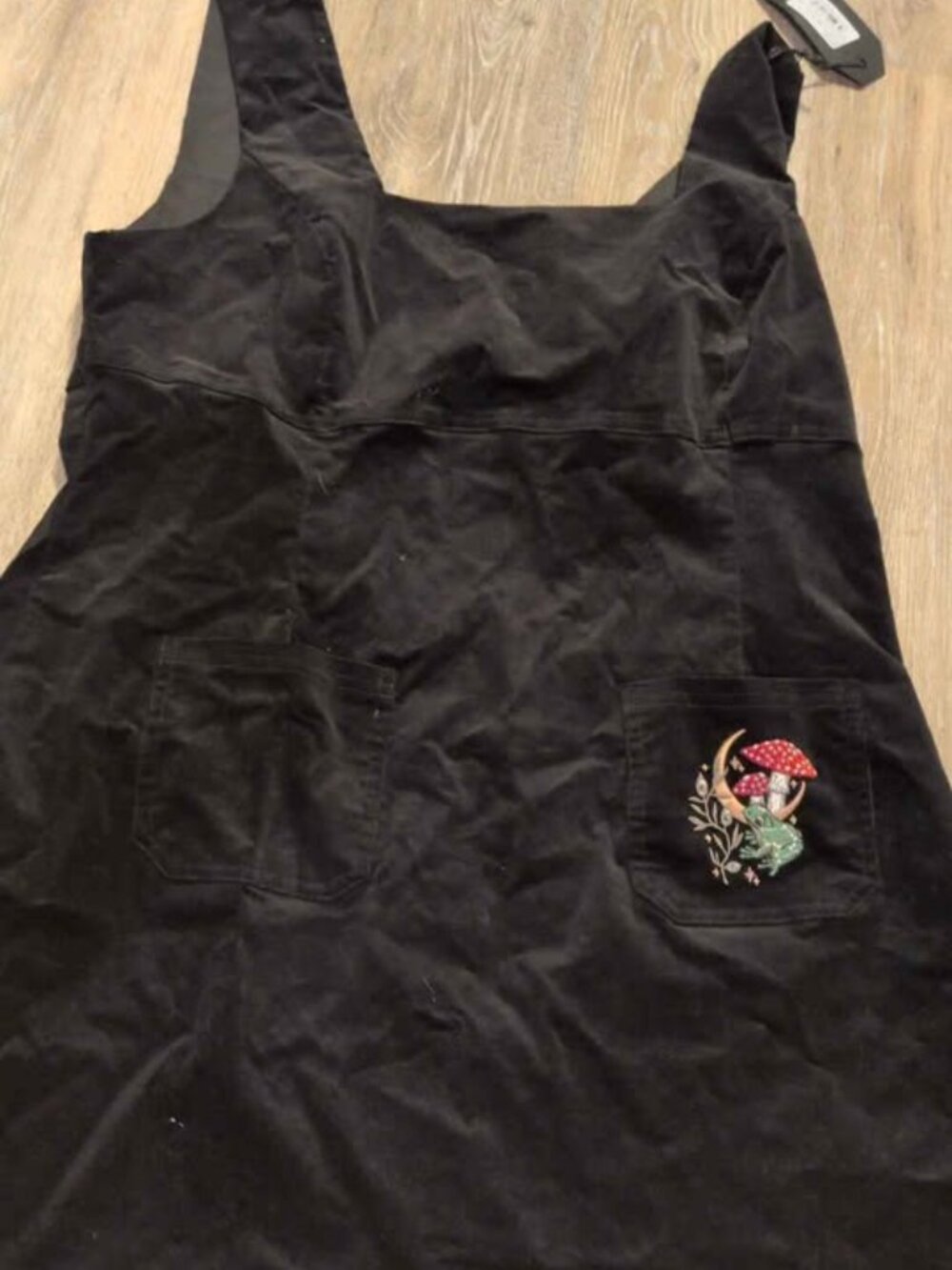 Disturbia Swamplife Embroidered Cord Mini Pinafore Dress Black Velvet US 14 NWT